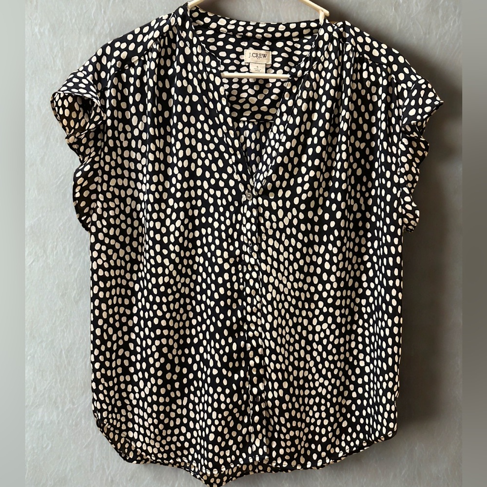 J.Crew Navy & White Polka Dot Blouse – Size Small - EUC